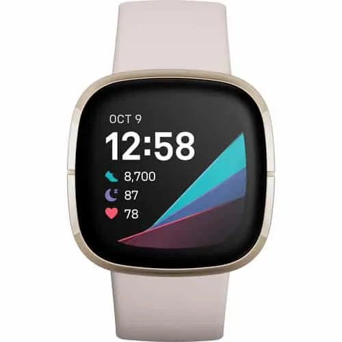 Alternative view of Fitbit Sense GPS Smartwatch (Lunar White / Soft Gold Stainless Steel)