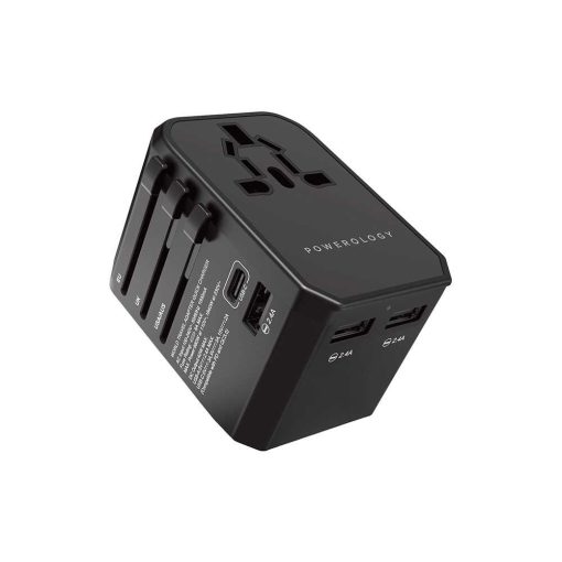 Powerology Universal Travel Adapter 2.4A + PD 45W - Black