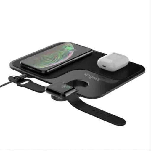 Alternative view of SWITCH 3 IN 1 WIRELESS CHARGER PAD – Black
