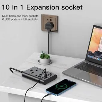 Alternative view of Yesido MC08 10 In 1 Power Socket with 6 USB Ports