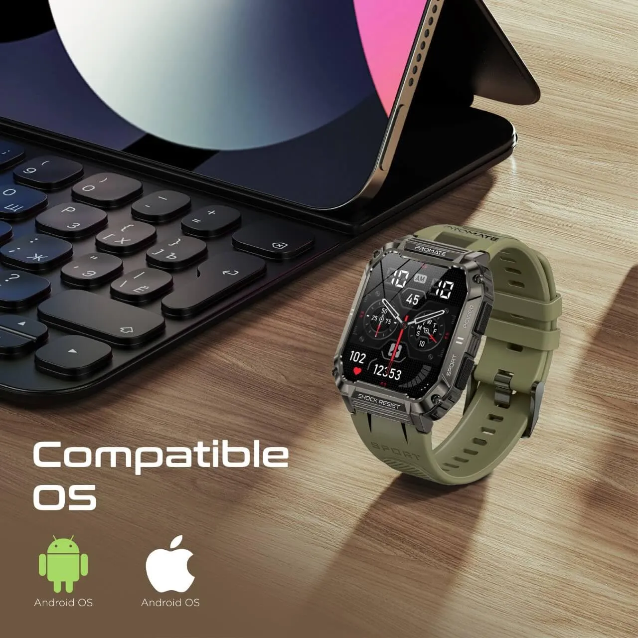 Promate XWatch-S19 Smartwatch With Wireless BT Calling - Green - Image 4