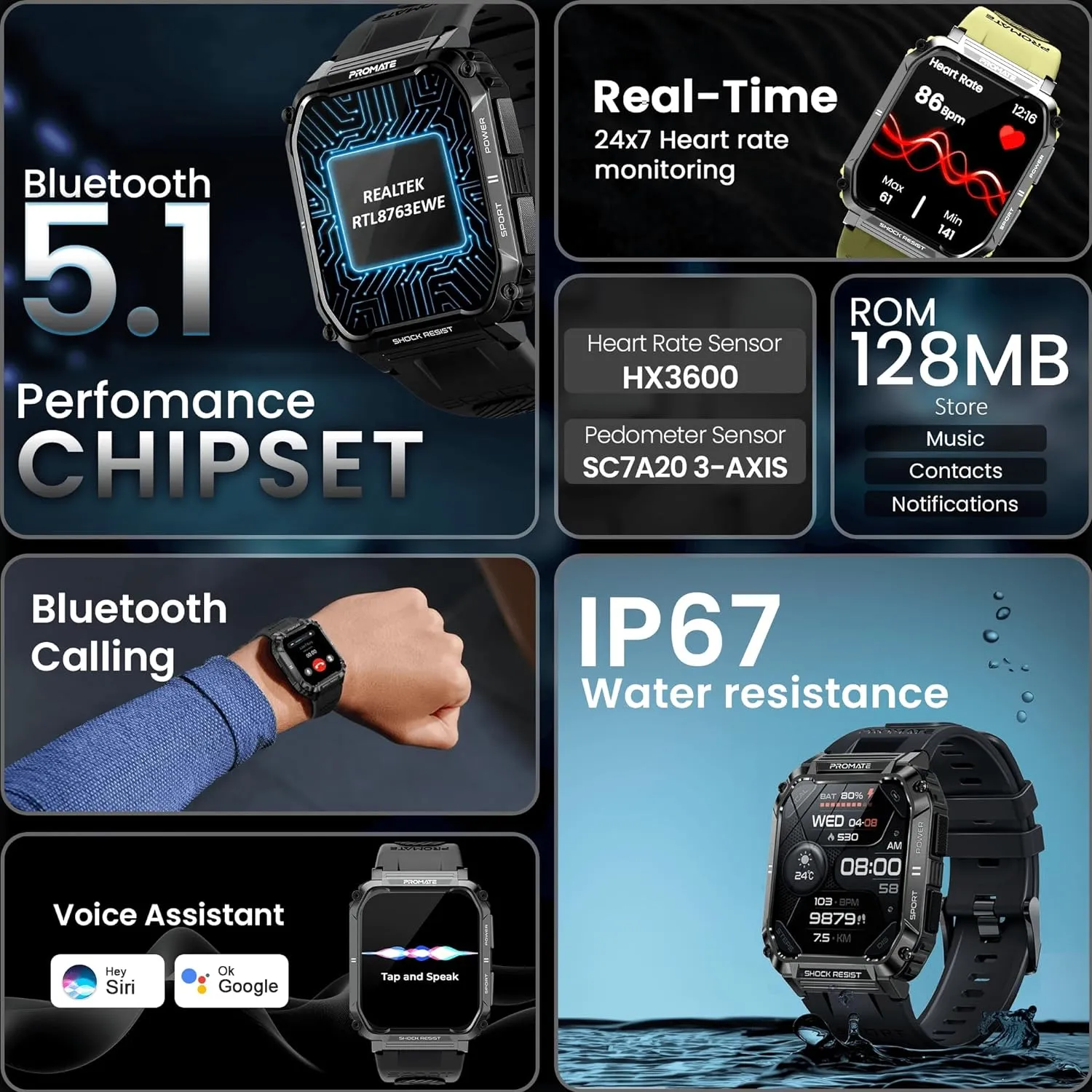 Promate XWatch-S19 Smartwatch With Wireless BT Calling - Green - Image 6