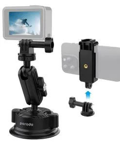 Porodo 2in1 Mobile and Camera Mount with Suction Base - Black