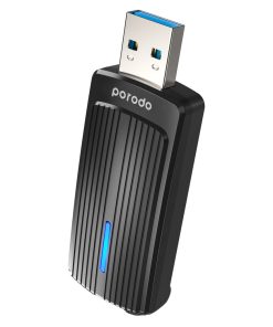 Porodo Dual Band WiFi6 USB Adapter with Additional USB A to Type- C Adaptor - Black