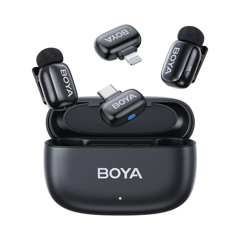 BOYA mini 2-Person Tiny Wireless Microphone System with Lightning & USB-C Connectors for Mobile Devices 2.4 GHz