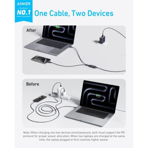 Anker 2-in-1 USB-C to USB-C Cable 6 ft 140W