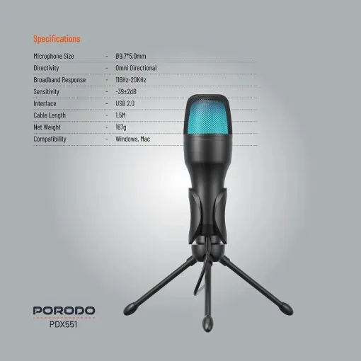 Alternative view of Porodo Gaming Condenser Microphone