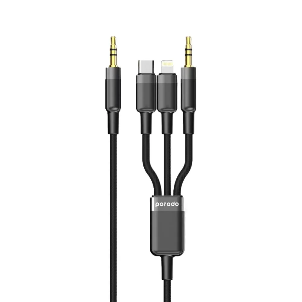 Porodo 3in1 Aux 3.5 to 3.5+C+Lightning Cable 1.2M