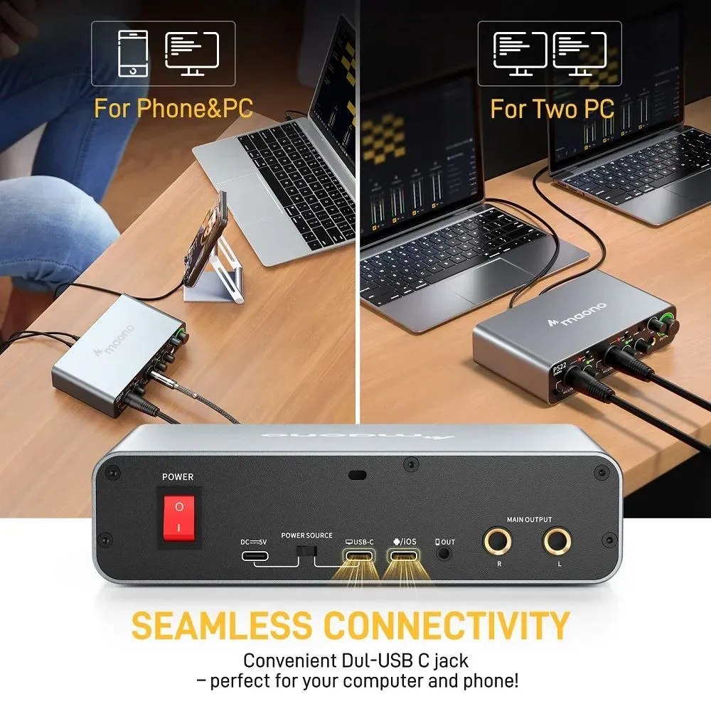 MAONO PS22 Audio Interface for Recording, Music Production, Guitar - Image 3