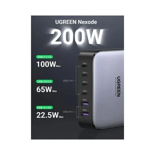 Alternative view of UGREEN Nexode 200W USB C GaN Charger-6 Ports Desktop Charger