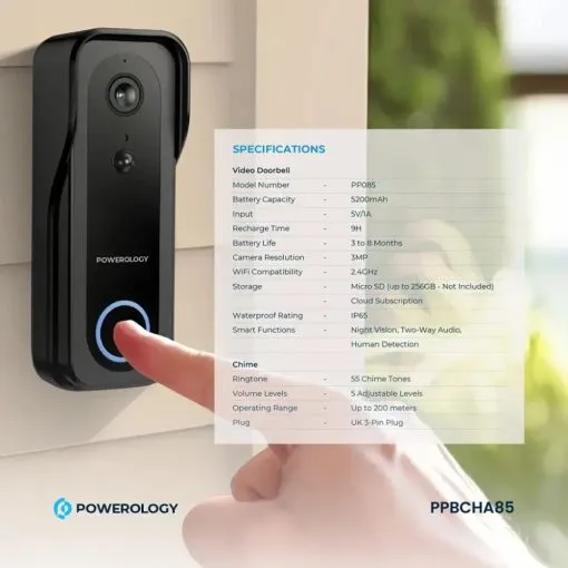 Alternative view of Powerology Smart Doorbell Camera