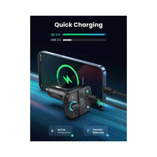 Alternative view of UGREEN Car Bluetooth Adapter - Bluetooth FM Transmitter for Car PD/QC 3.0 Car Charger