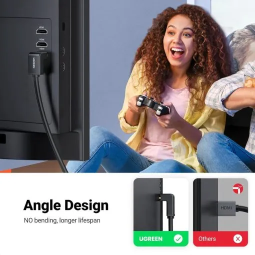 Alternative view of UGREEN HDMI Cable Right Angle 4K 90 Degree HDMI 2M