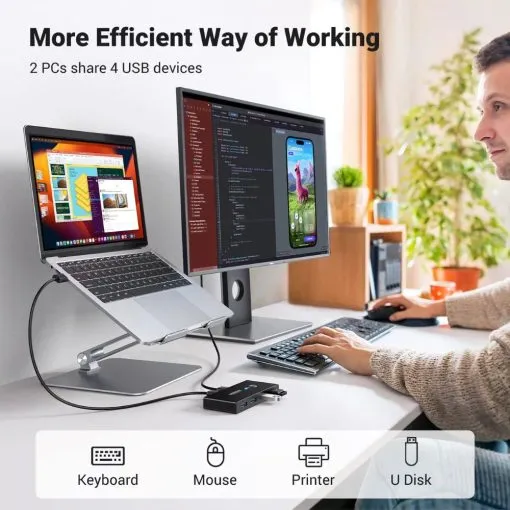 Alternative view of UGREEN 4 Port 5Gbps High-Speed Switch Selector USB 3.0