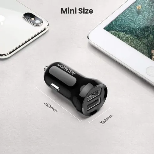 UGREEN Car Charger Fast Charging 24W Mini Car Phone Charger 4.8A Dual USB Charging Plug Adapter - Image 3