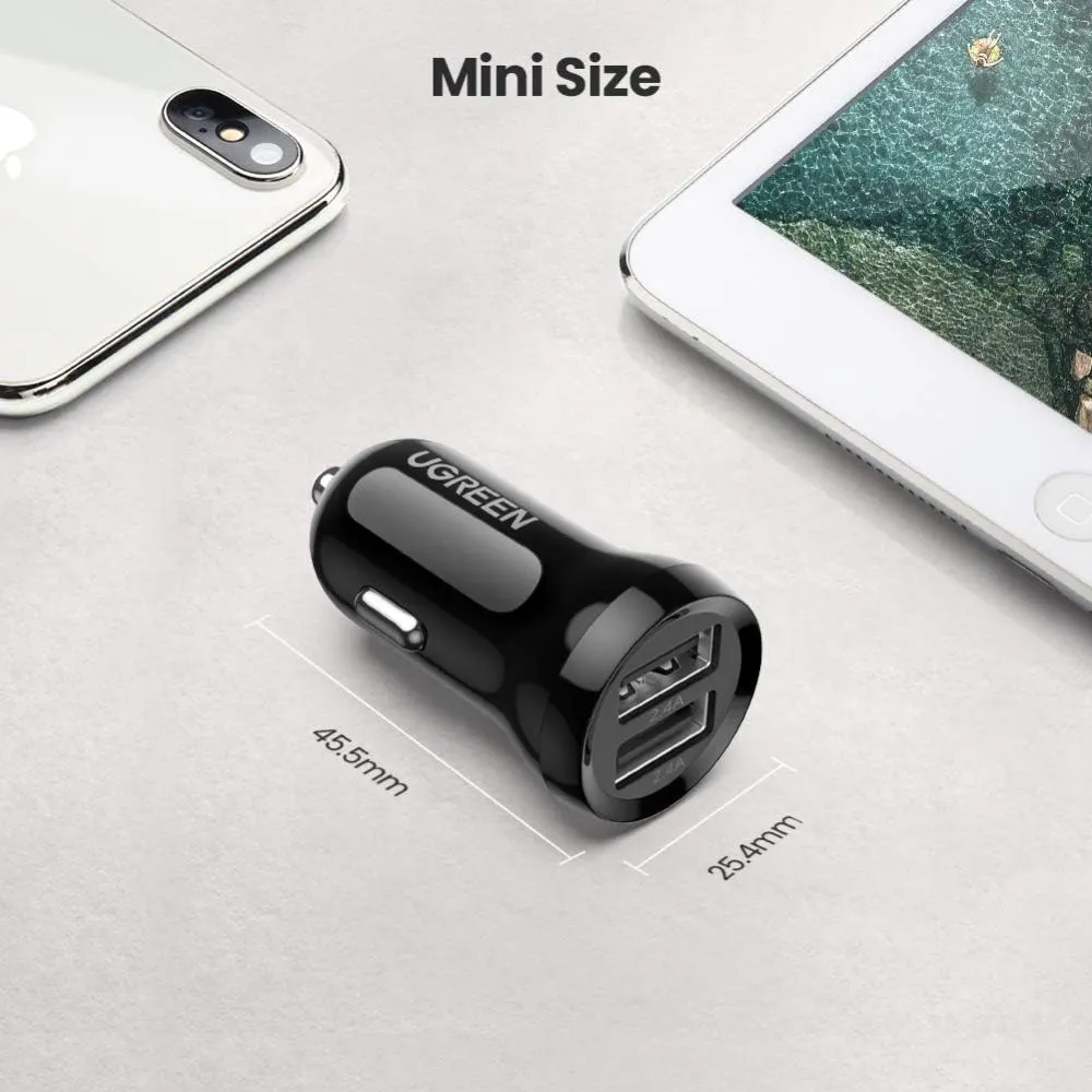 UGREEN Car Charger Fast Charging 24W Mini Car Phone Charger 4.8A Dual USB Charging Plug Adapter - Image 3