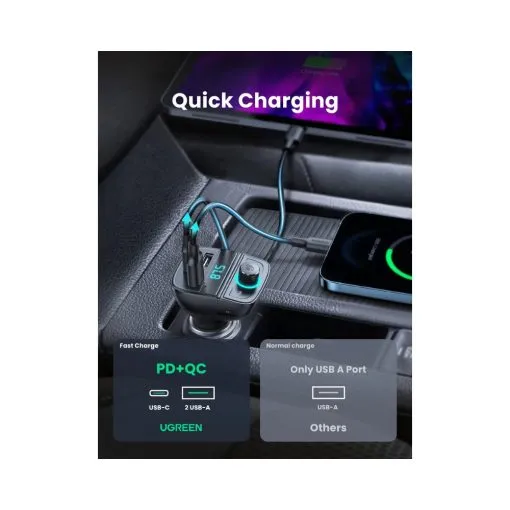 UGREEN Car Bluetooth Adapter - Bluetooth FM Transmitter for Car PD/QC 3.0 Car Charger - Image 3