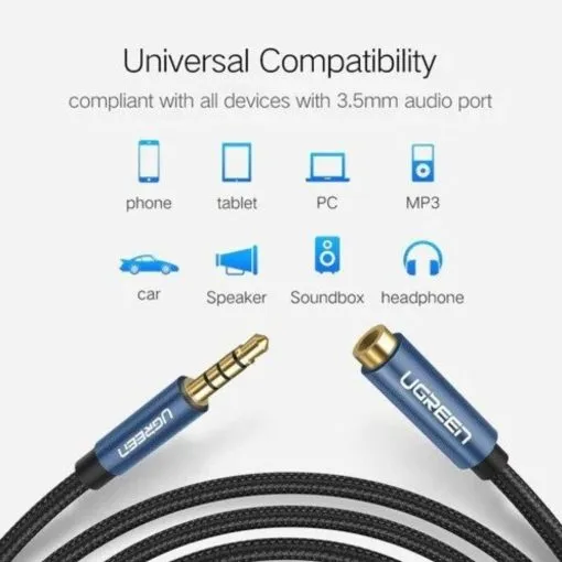 UGREEN Male to Female Extension Audio Cable 3.5mm, 1.5M Braided Cable - Image 3