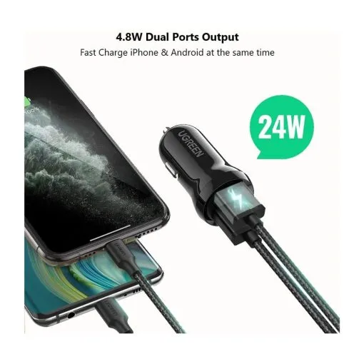 UGREEN Car Charger Fast Charging 24W Mini Car Phone Charger 4.8A Dual USB Charging Plug Adapter - Image 4