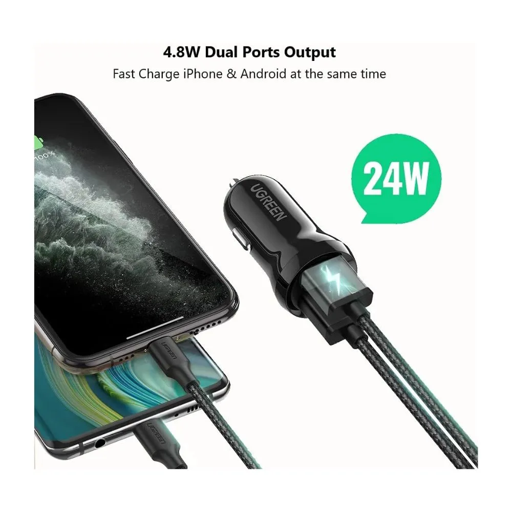 UGREEN Car Charger Fast Charging 24W Mini Car Phone Charger 4.8A Dual USB Charging Plug Adapter - Image 4