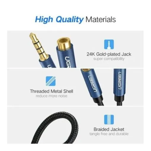 UGREEN Male to Female Extension Audio Cable 3.5mm, 1.5M Braided Cable - Image 4