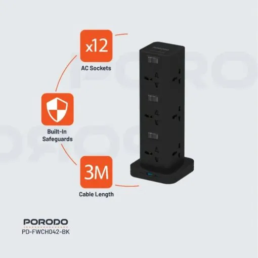 Alternative view of Porodo Three-Story 12AC Power Hub