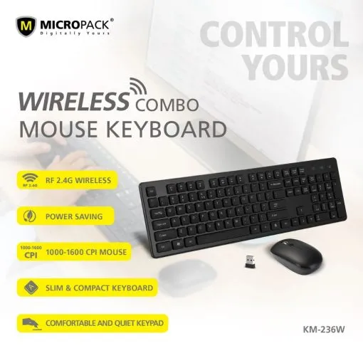 Alternative view of Micropack KM-236W Wireless Mouse and Keyboard Combo - Black