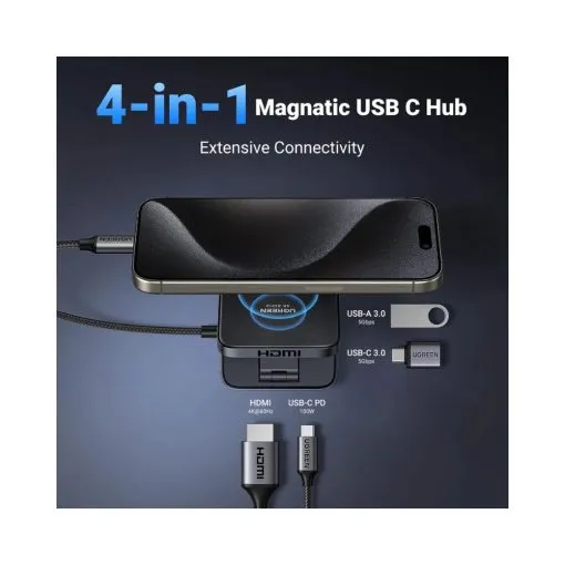 Alternative view of UGREEN 4-in-1 Magnetic USB-C Hub 4K@60Hz 100W PD