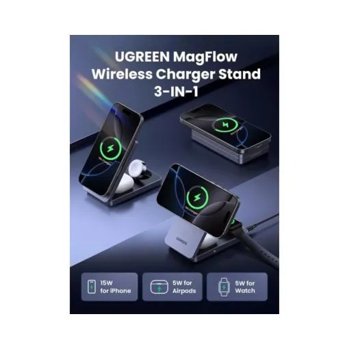 Alternative view of UGREEN MagFlow Qi2 3-in-1 MagSafe Charger
