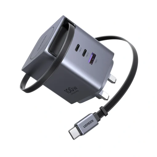 UGREEN 100W Nexode Pro GaN (USB-A*1 + Type-C*2) Fast Charger with Retractable Cable