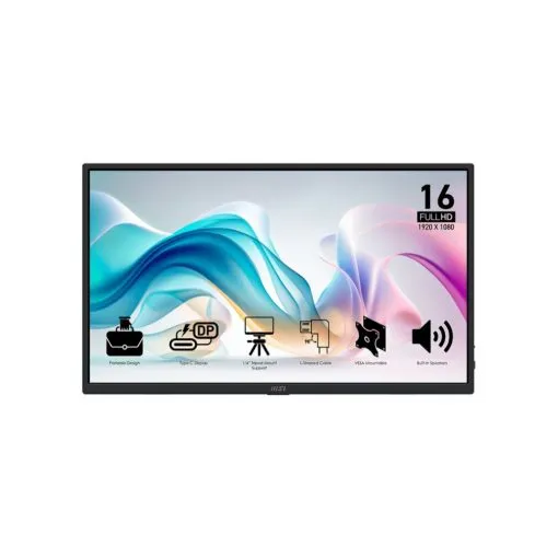 MSI Pro MP165 E6 Portable Screen, 15.6-inch FHD ultra-slim business monitor, 250 nits, 60Hz, Speakers