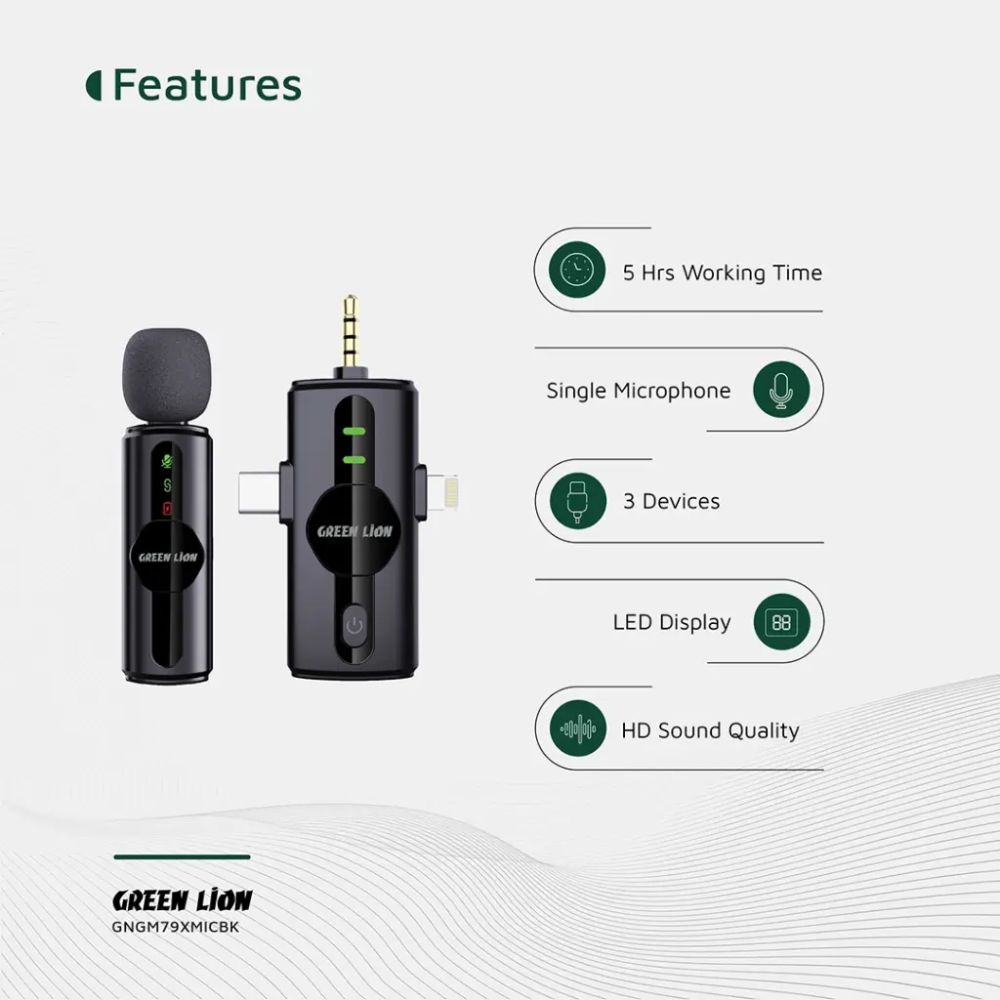 green lion 3 in 1 noise cancellation wireless microphone black