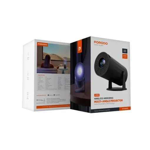porodo wireless mirroring multi angle projector black