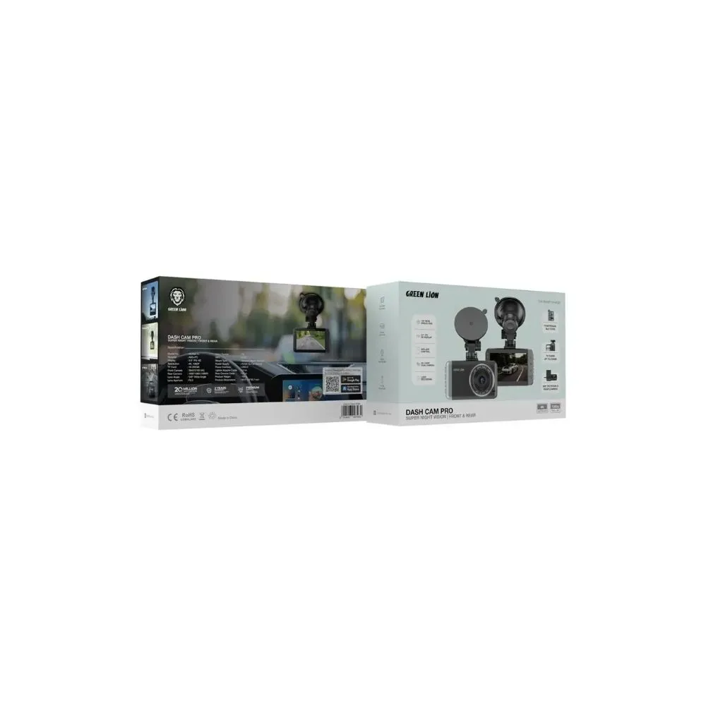 green lion dash cam pro front and rear black