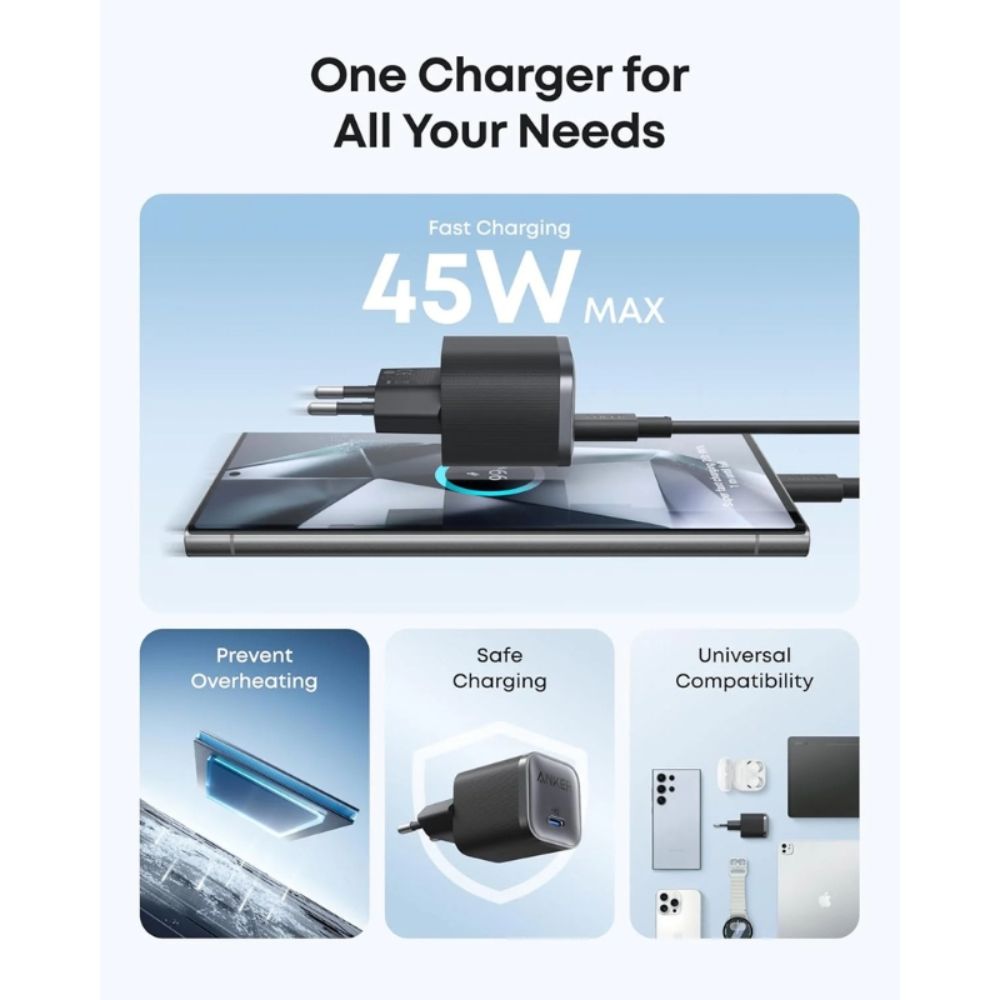 anker nano charger (45w) with 1.8m usb c cable