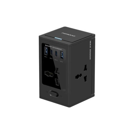 porodo universal gan multi port cube adapter black