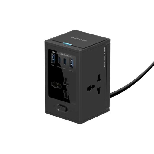 porodo universal gan multi port cube adapter black
