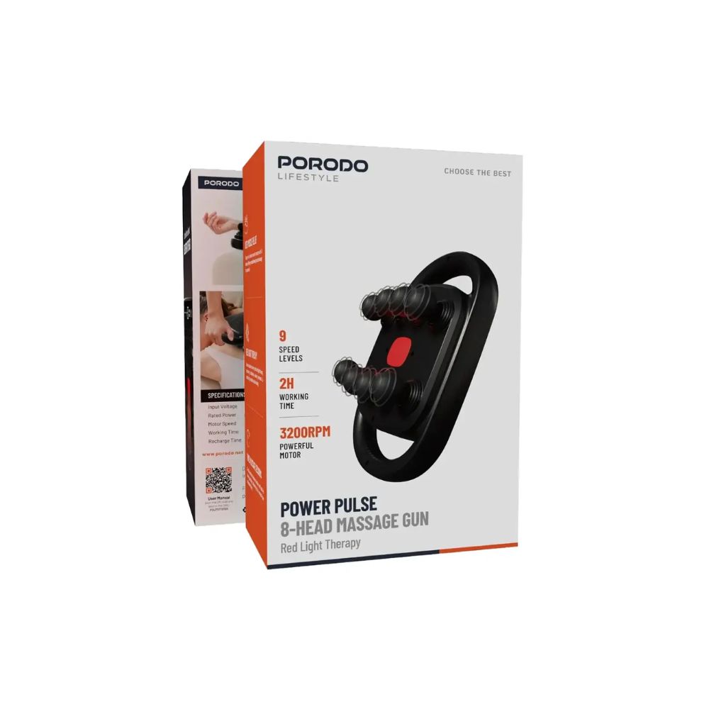 porodo lifestyle power pulse 8 head massage gun black