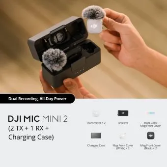 dji mic mini 2 (2 tx + 1 rx + charging case) – ultralight wireless microphone – 48 hour battery