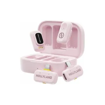 hollyland lark a1 combo 2 person wireless microphone system | dual usb c & lightning receivers pink