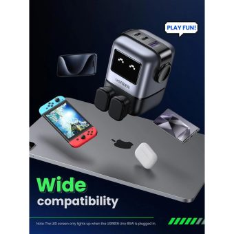 ugreen uno charger 65w – futuristic robot design – 3 port gan fast charging
