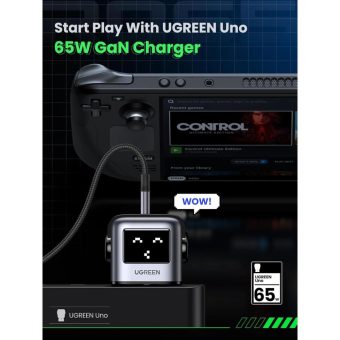ugreen uno charger 65w – futuristic robot design – 3 port gan fast charging