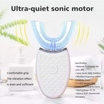 automatic 360° ultrasonic electric massage toothbrush with led light white