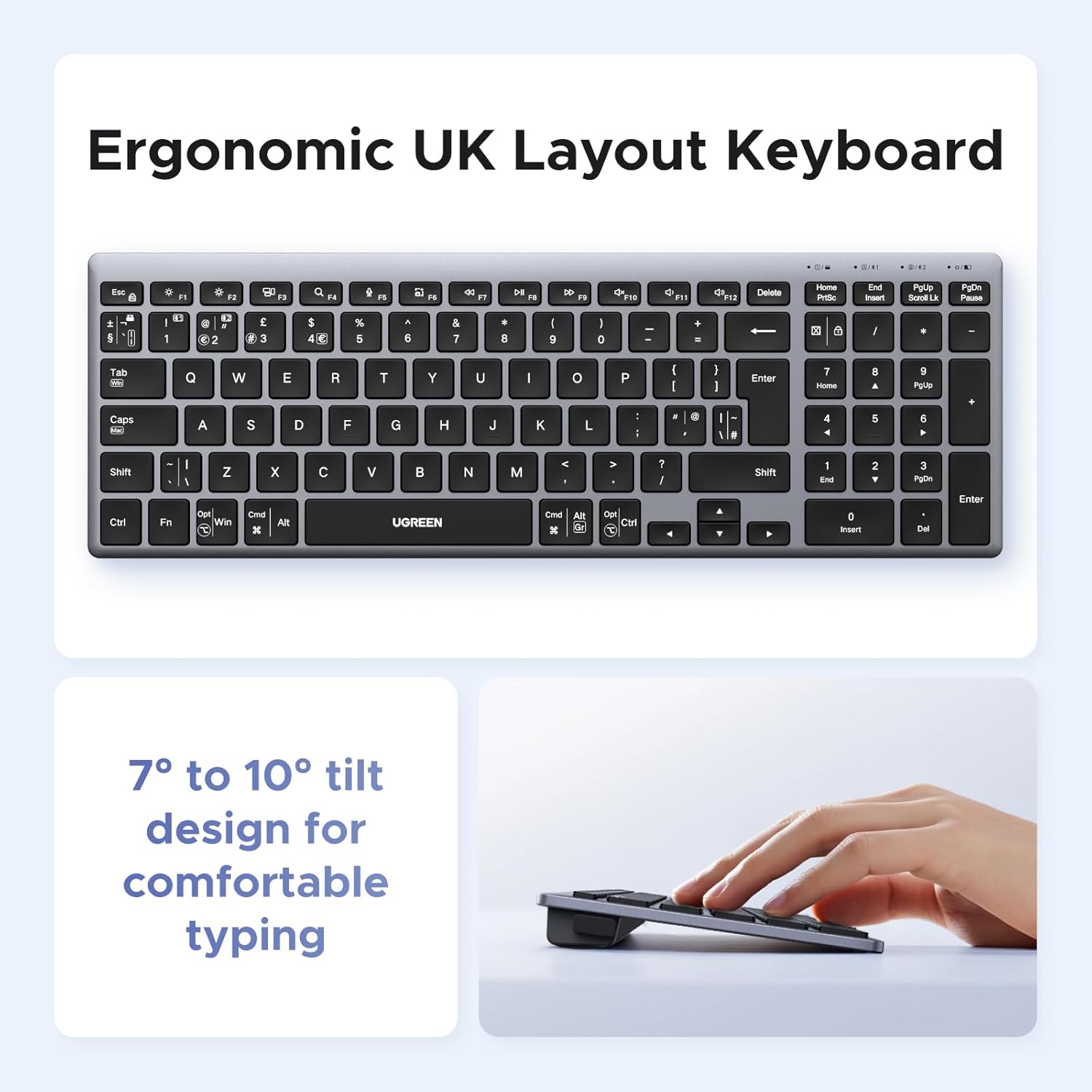 ugreen dual mode wireless keyboard (bluetooth 5.4 & 2.4ghz / uk layout)