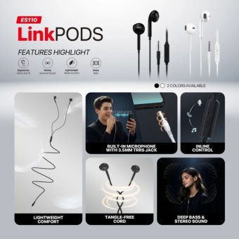 fantech es110 linkpods wired in ear headphones white