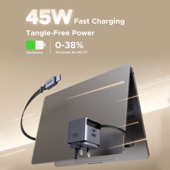 ugreen 45w nexode pro gan fast charger with retractable usb c cable