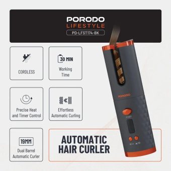porodo lifestyle automatic hair curler black