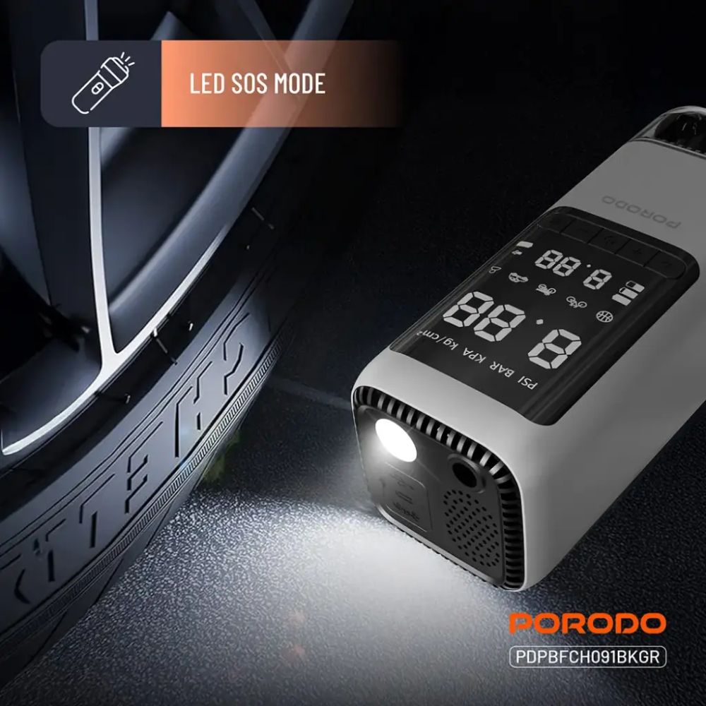 porodo multifunction 6 in 1 power tool jump starter with air compressor & power bank