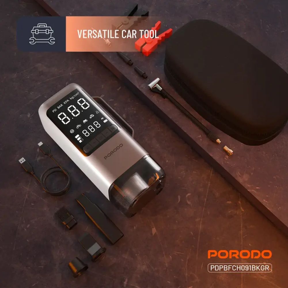 porodo multifunction 6 in 1 power tool jump starter with air compressor & power bank
