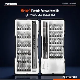 porodo techfix 97‑in‑1 electric screwdriver kit black
